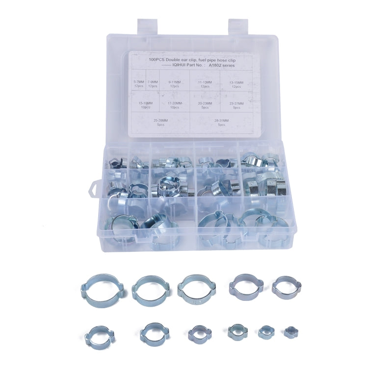 100 PCS Adjustable Double Ear Zinc Plated Steel Hydraulic Hose Clamps O-Clips Pipe Fuel Air, Inside Diameter Range: 5.0-31mm - Booster Cable & Clip by PMC Jewellery | Online Shopping South Africa | PMC Jewellery | Buy Now Pay Later Mobicred