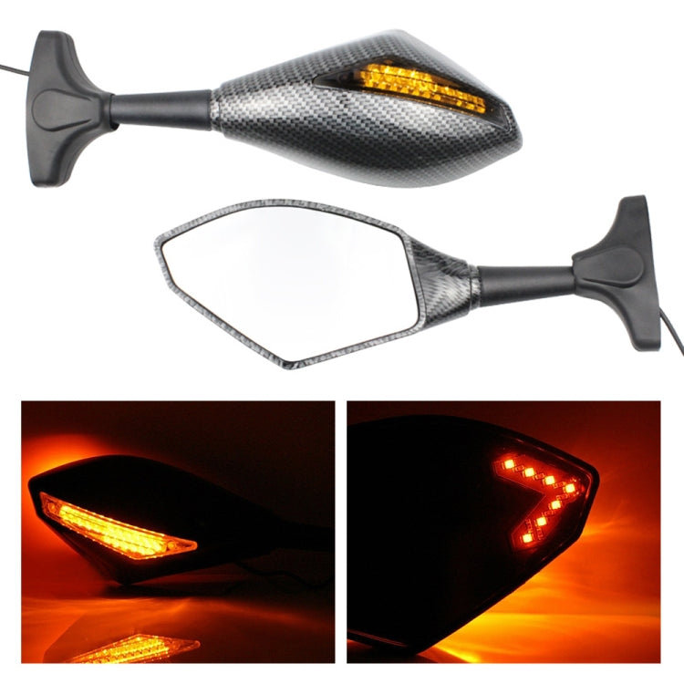 Motorcycle Modified Rear View Mirror Set with Light for Kawasaki (Carbon Fiber Black) - Side Mirrors by PMC Jewellery | Online Shopping South Africa | PMC Jewellery | Buy Now Pay Later Mobicred