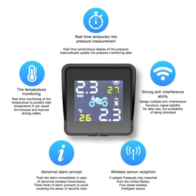 Universal Motorcycle Wireless High Precision Solar Energy TPMS Tire Pressure Alarm System External Tire Monitor - Electrical System by PMC TechLife | Online Shopping South Africa | PMC TechLife | Buy Now Pay Later Mobicred