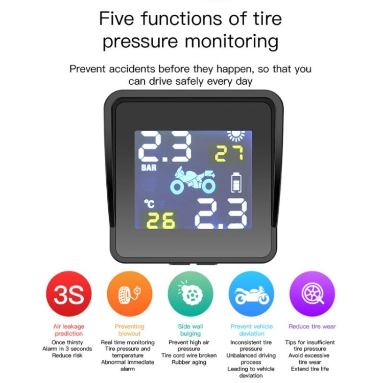 Universal Motorcycle Wireless High Precision Solar Energy TPMS Tire Pressure Alarm System External Tire Monitor - Electrical System by PMC Jewellery | Online Shopping South Africa | PMC Jewellery | Buy Now Pay Later Mobicred