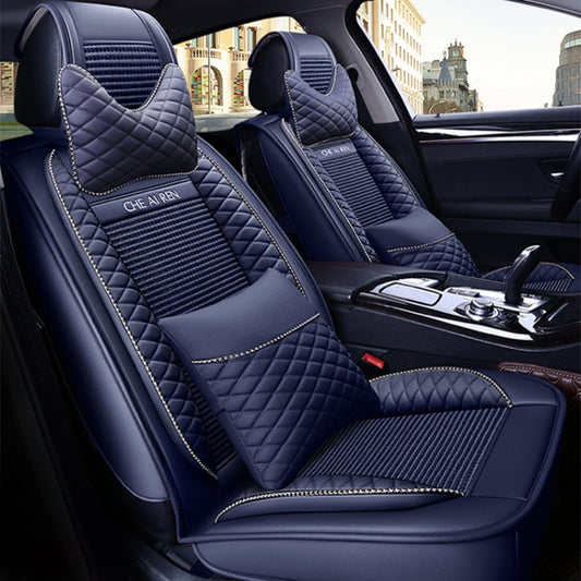 Car Leather Ice Silk Cushion Four Seasons Universal Seat Mat Set, Luxury Version (Blue) - Seat Accessories by PMC Jewellery | Online Shopping South Africa | PMC Jewellery | Buy Now Pay Later Mobicred