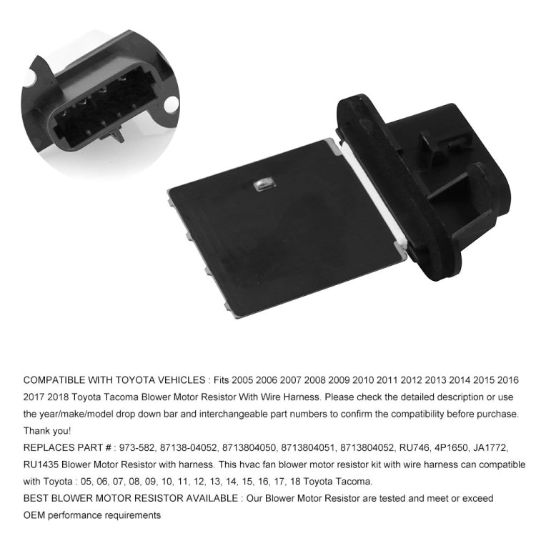 Car Fan Blower Motor Resistor Kit with Wire Harness Replaces 973-582 for Toyota Tacoma 2005-2018 - Heating & Fans by PMC TechLife | Online Shopping South Africa | PMC TechLife | Buy Now Pay Later Mobicred