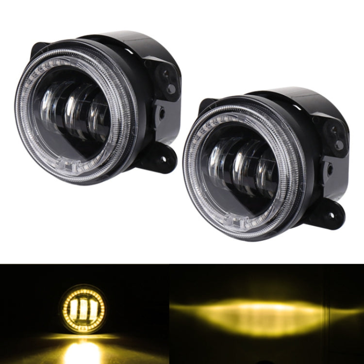 2 PCS DC12V-30V / 30W / 3A / 1440LM 12LEDs  4 inch Car LED Colorful Fog Light, Style: Black Background(Yellow Light) - free shipping - PMC TechLife - Order now!