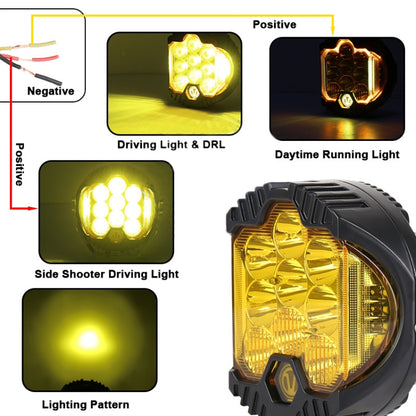 OL-1950Y 7 inch DC12V-30V 8000LM 6500K 90W Car LED Light on Three Sides Headlight for Jeep Wrangler (Gold Light) - Work Lights by PMC Jewellery | Online Shopping South Africa | PMC Jewellery | Buy Now Pay Later Mobicred