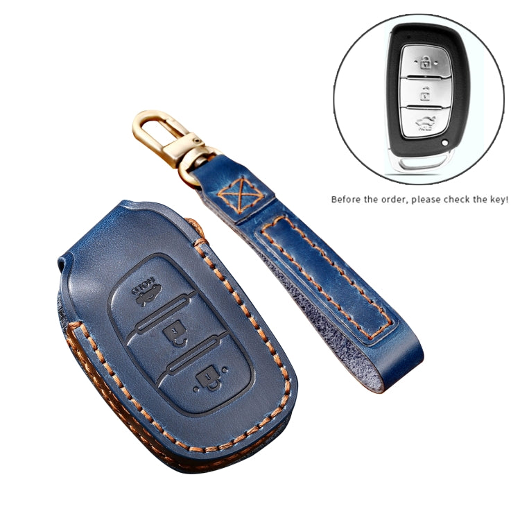 Hallmo Car Cowhide Leather Key Protective Cover Key Case for Hyundai IX35 B Style(Brown) - Car Key Cases by Hallmo | Online Shopping South Africa | PMC Jewellery