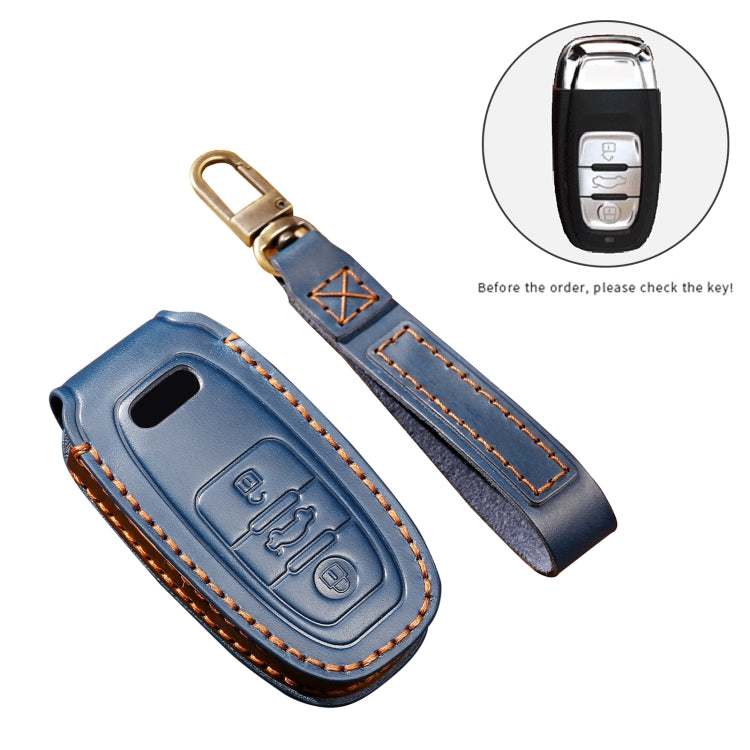 Hallmo Car Cowhide Leather Key Protective Cover Key Case for Audi A6L / A8L / A4 / A7 / A5 B Style(Blue) - Car Key Cases by Hallmo | Online Shopping South Africa | PMC Jewellery | Buy Now Pay Later Mobicred