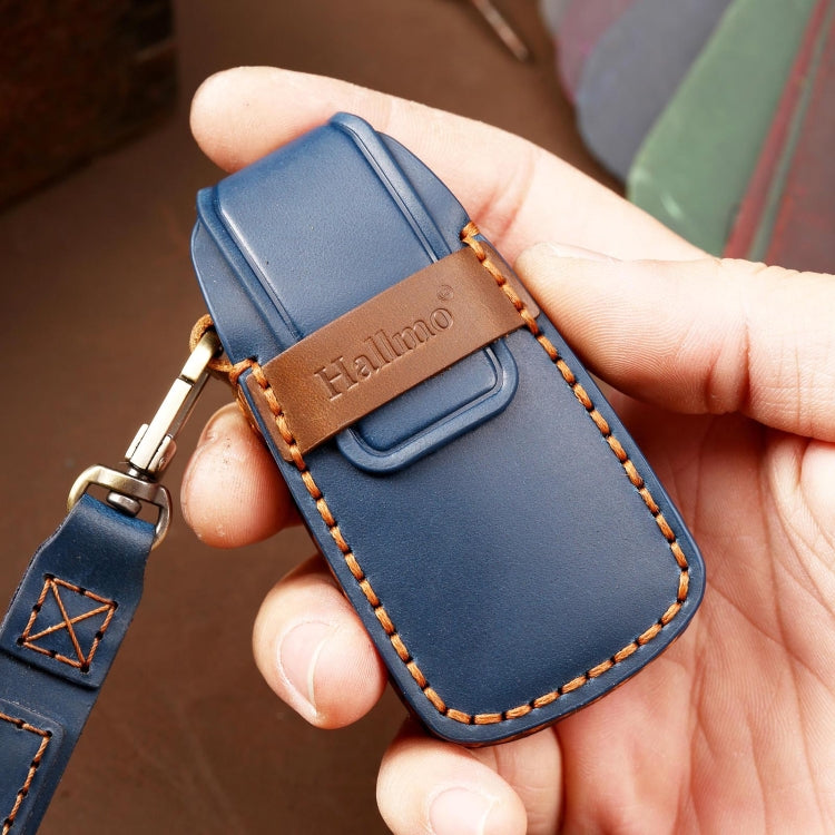 Hallmo Car Cowhide Leather Key Protective Cover Key Case for Audi A6L / A8L / A4 / A7 / A5 C Style(Blue) - Car Key Cases by Hallmo | Online Shopping South Africa | PMC TechLife | Buy Now Pay Later Mobicred