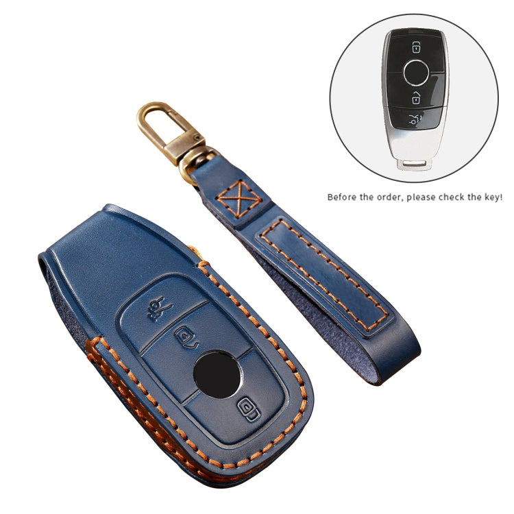 Hallmo Car Cowhide Leather Key Protective Cover Key Case for New Mercedes-Benz E300L(Black) - Car Key Cases by Hallmo | Online Shopping South Africa | PMC Jewellery | Buy Now Pay Later Mobicred