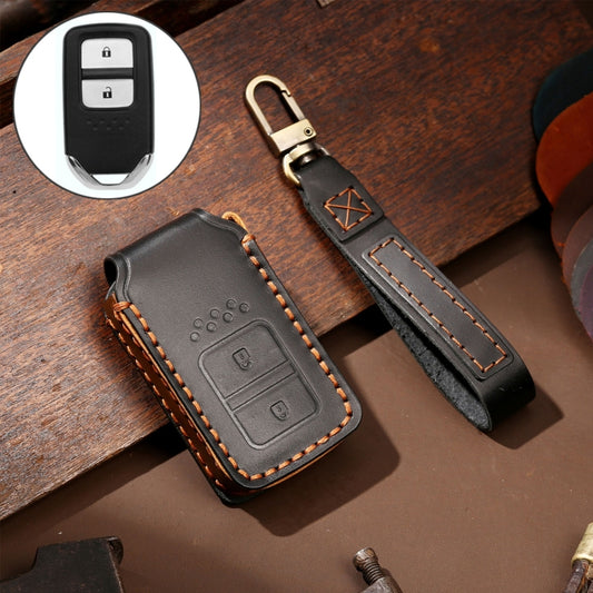 Hallmo Car Cowhide Leather Key Protective Cover Key Case for Honda 2-button(Black) - Car Key Cases by Hallmo | Online Shopping South Africa | PMC Jewellery | Buy Now Pay Later Mobicred