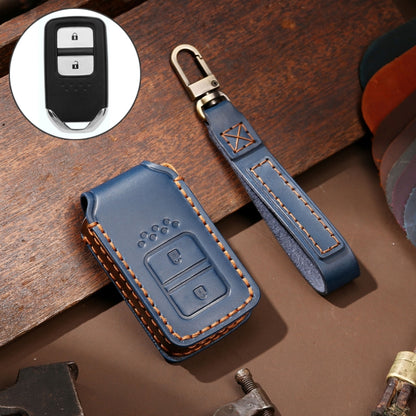 Hallmo Car Cowhide Leather Key Protective Cover Key Case for Honda 2-button(Blue) - Car Key Cases by Hallmo | Online Shopping South Africa | PMC Jewellery | Buy Now Pay Later Mobicred