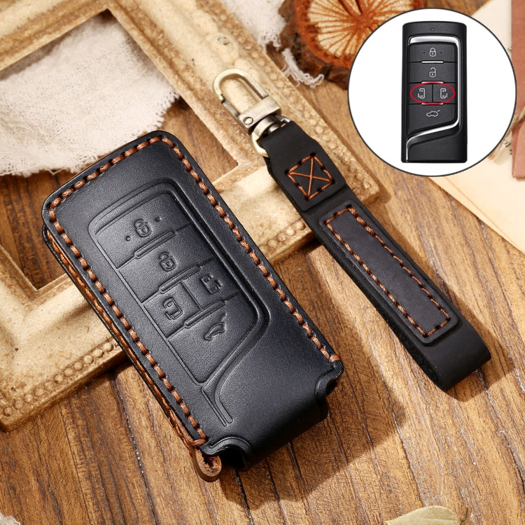 Hallmo Car Cowhide Leather Key Protective Cover Key Case for Trumpchi GS4 2021 C Style(Black) - Car Key Cases by Hallmo | Online Shopping South Africa | PMC Jewellery | Buy Now Pay Later Mobicred