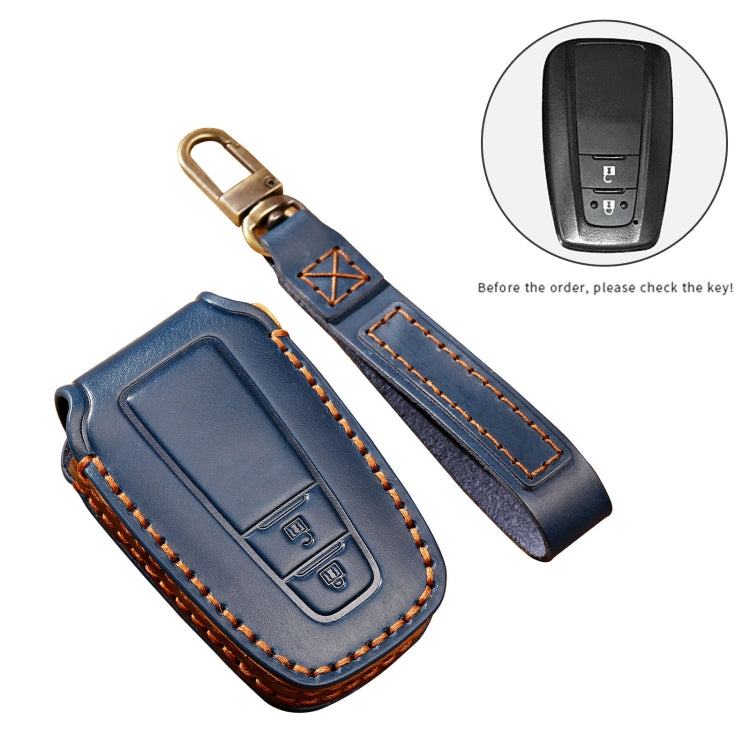 Hallmo Car Cowhide Leather Key Protective Cover Key Case for Toyota Corolla 2018 2-button(Blue) - Car Key Cases by Hallmo | Online Shopping South Africa | PMC Jewellery | Buy Now Pay Later Mobicred