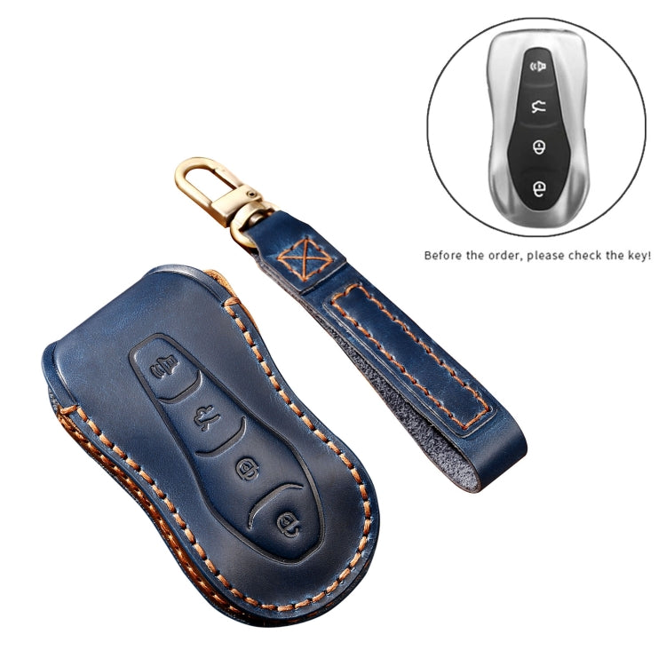 Hallmo Car Cowhide Leather Key Protective Cover Key Case for Geely Emgrand A Style(Blue) - Car Key Cases by Hallmo | Online Shopping South Africa | PMC TechLife | Buy Now Pay Later Mobicred