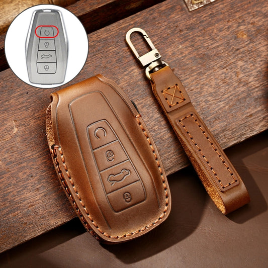 Hallmo Car Cowhide Leather Key Protective Cover Key Case for Geely Emgrand B Style(Brown) - Car Key Cases by Hallmo | Online Shopping South Africa | PMC Jewellery | Buy Now Pay Later Mobicred