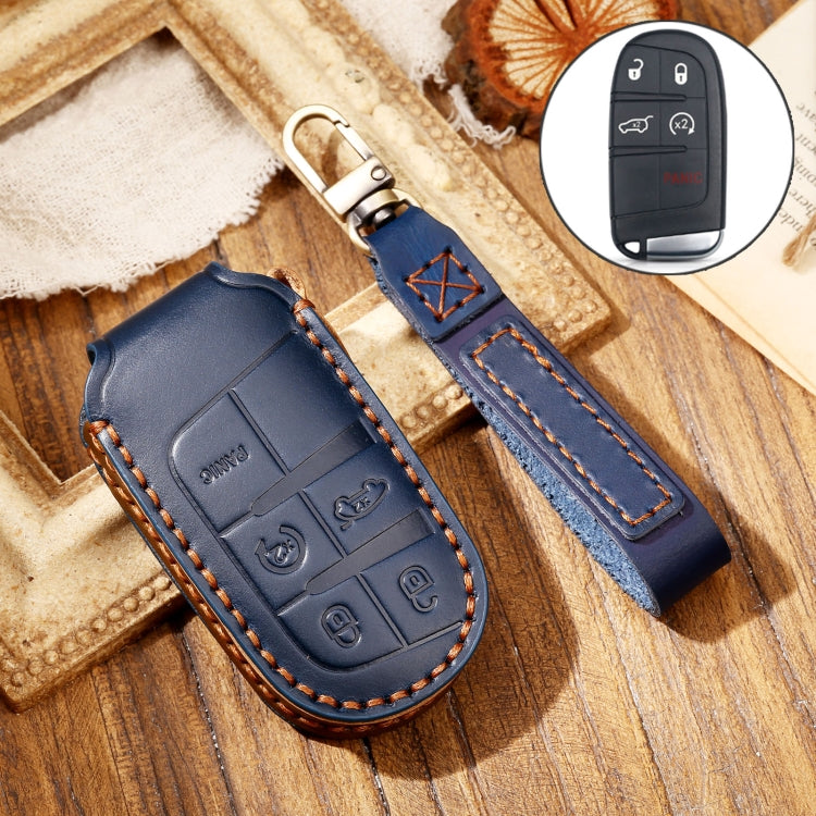 Hallmo Car Cowhide Leather Key Protective Cover Key Case for Jeep Compass(Blue) - Car Key Cases by Hallmo | Online Shopping South Africa | PMC Jewellery | Buy Now Pay Later Mobicred