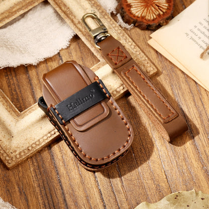 Hallmo Car Cowhide Leather Key Protective Cover Key Case for LEADING IDEAL One(Brown) - Car Key Cases by Hallmo | Online Shopping South Africa | PMC Jewellery | Buy Now Pay Later Mobicred