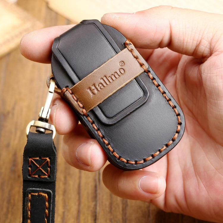 Hallmo Car Cowhide Leather Key Protective Cover Key Case for LEADING IDEAL One(Brown) - Car Key Cases by Hallmo | Online Shopping South Africa | PMC Jewellery | Buy Now Pay Later Mobicred