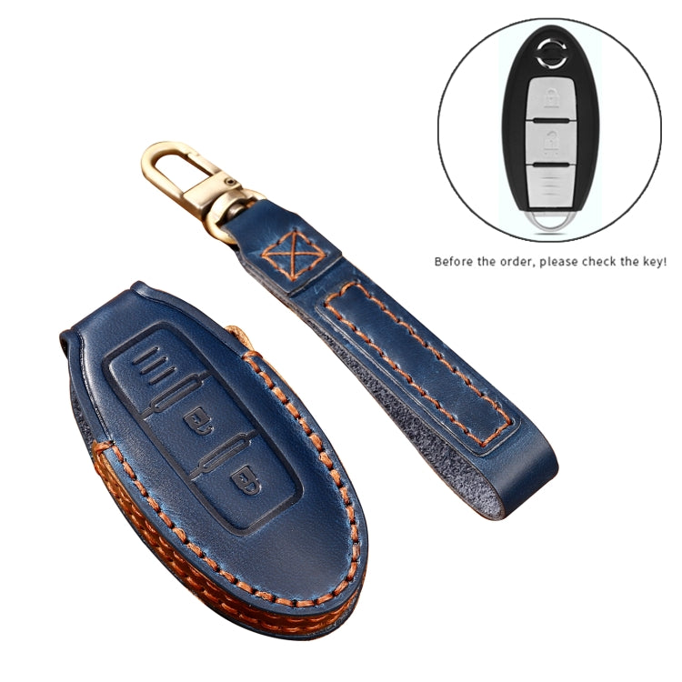 Hallmo Car Cowhide Leather Key Protective Cover Key Case for Nissan Sylphy 2-button(Blue) - free shipping - PMC TechLife - Order now!