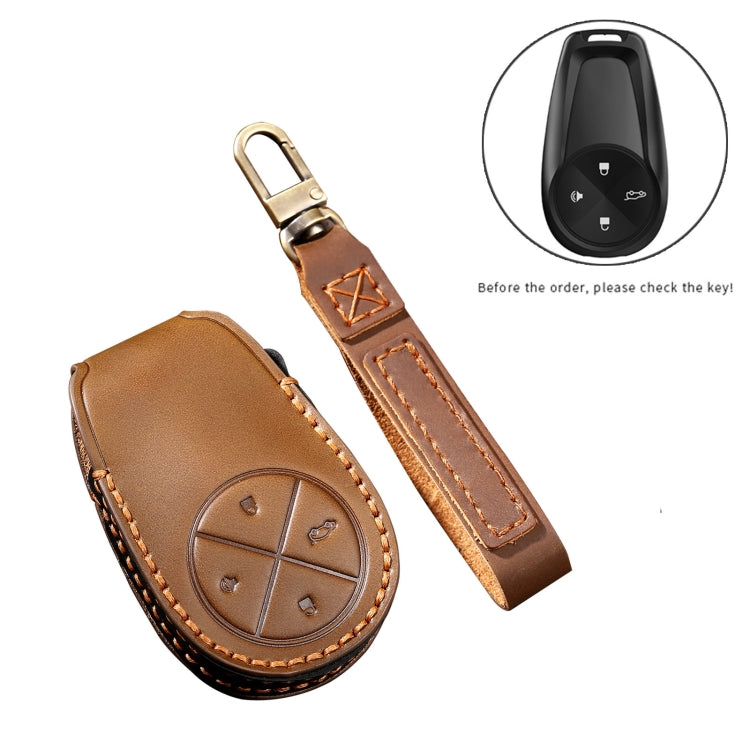 Hallmo Car Cowhide Leather Key Protective Cover Key Case for NIO ES6 / ES8(Black) - Car Key Cases by Hallmo | Online Shopping South Africa | PMC Jewellery | Buy Now Pay Later Mobicred