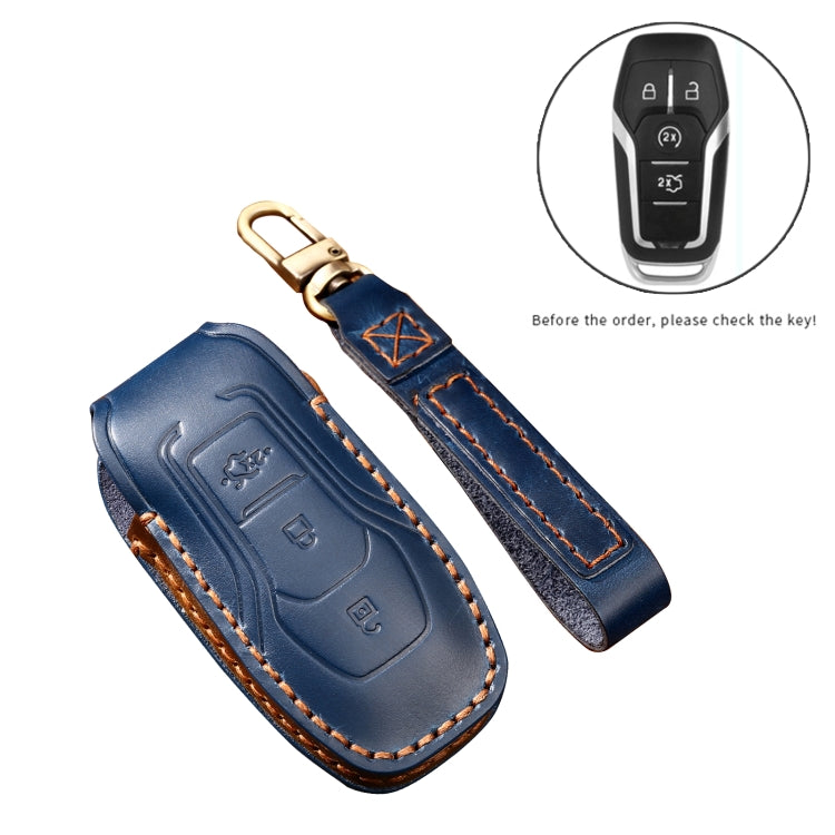 Hallmo Car Cowhide Leather Key Protective Cover Key Case for Ford Focus  A Style(Brown) - Car Key Cases by Hallmo | Online Shopping South Africa | PMC Jewellery | Buy Now Pay Later Mobicred