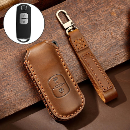 Hallmo Car Cowhide Leather Key Protective Cover Key Case for Mazda Axela 2-button(Brown) - Car Key Cases by Hallmo | Online Shopping South Africa | PMC Jewellery | Buy Now Pay Later Mobicred