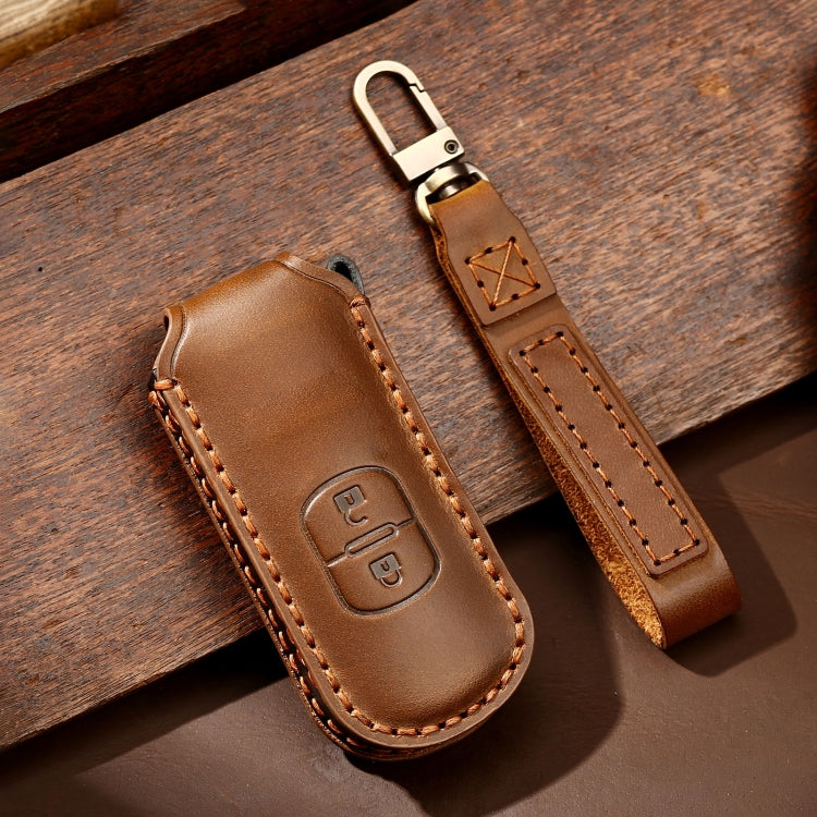 Hallmo Car Cowhide Leather Key Protective Cover Key Case for Mazda Axela 2-button(Brown) - Car Key Cases by Hallmo | Online Shopping South Africa | PMC Jewellery | Buy Now Pay Later Mobicred