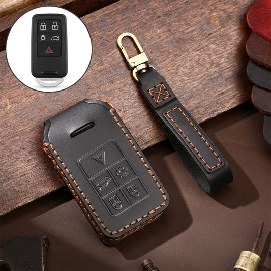 Hallmo Car Cowhide Leather Key Protective Cover Key Case for Volvo 5-button(Black) - Car Key Cases by Hallmo | Online Shopping South Africa | PMC Jewellery | Buy Now Pay Later Mobicred