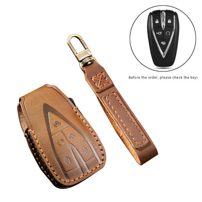 Hallmo Car Cowhide Leather Key Protective Cover Key Case for Changan CS75 Plus(Brown) - Car Key Cases by Hallmo | Online Shopping South Africa | PMC Jewellery | Buy Now Pay Later Mobicred