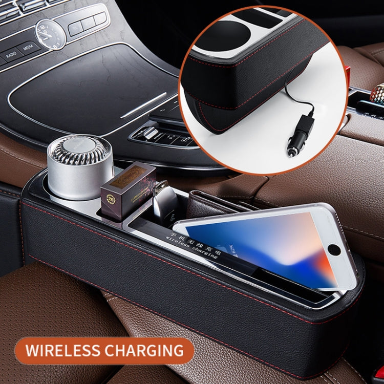 Car Multi-functional Wireless Fast Charge Console PU Leather Box Cup Holder Seat Gap Side Storage Box (Beige) - Stowing Tidying by PMC Jewellery | Online Shopping South Africa | PMC Jewellery | Buy Now Pay Later Mobicred