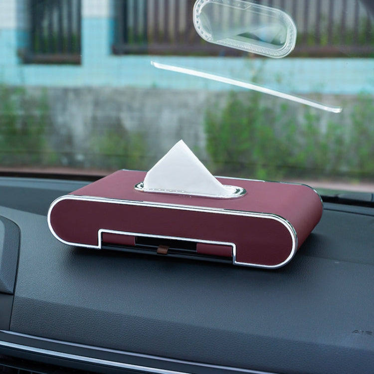 Car Dashboard Diamond Paper Towel Box with Temporary Parking Phone Number Card & Phone Holder(Wine Red) - Tissue Boxes by PMC Jewellery | Online Shopping South Africa | PMC Jewellery | Buy Now Pay Later Mobicred