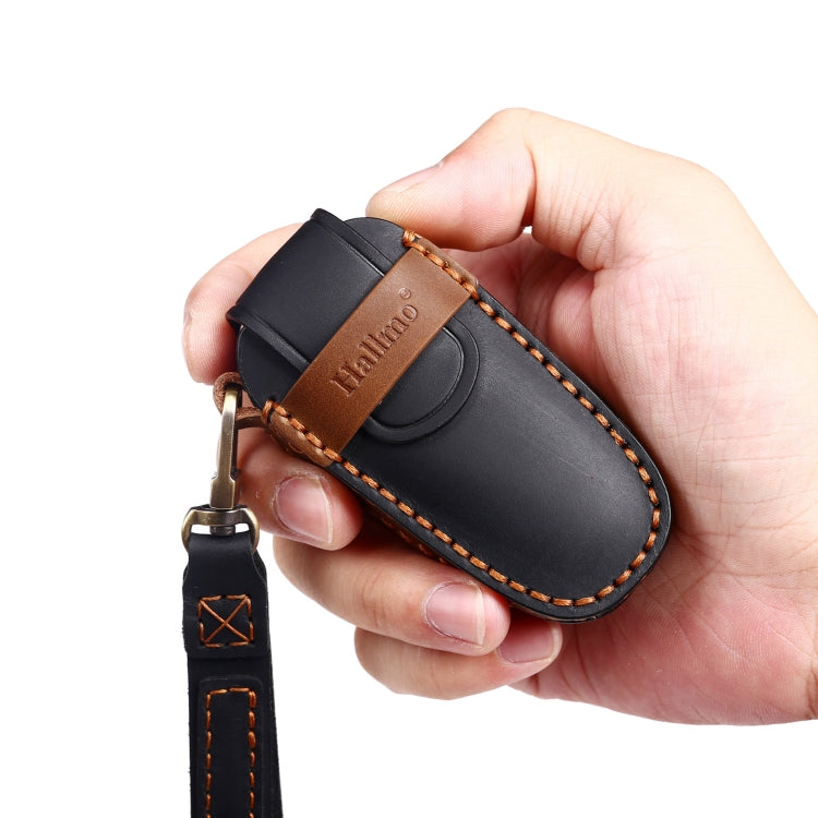 Hallmo Car Cowhide Leather Key Protective Cover Key Case for Hyundai 6-button(Black) - Car Key Cases by Hallmo | Online Shopping South Africa | PMC TechLife | Buy Now Pay Later Mobicred