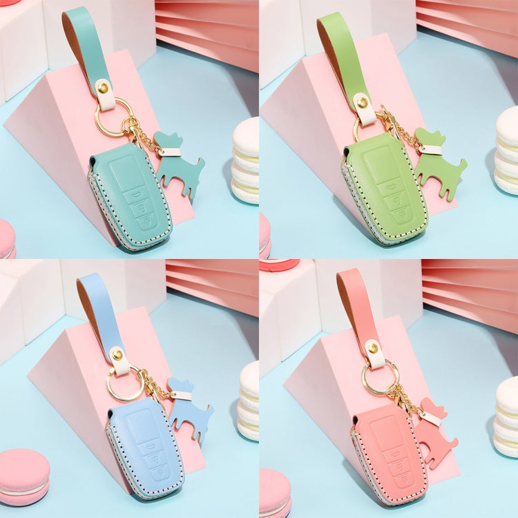 Hallmo Car Female Style Cowhide Leather Key Protective Cover for Toyota(Lake Blue) - Car Key Cases by Hallmo | Online Shopping South Africa | PMC TechLife | Buy Now Pay Later Mobicred