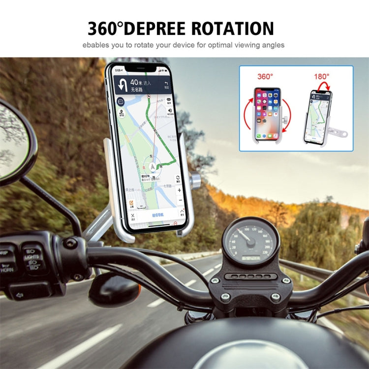 Motorcycle Rotatable Aluminium Alloy Mobile Phone Holder Bracket, Rearview Mirror Version(Silver) - Holder by PMC Jewellery | Online Shopping South Africa | PMC Jewellery | Buy Now Pay Later Mobicred