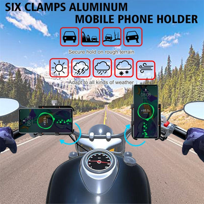 MPB-91 Motorcycle Six Claws Aluminium Alloy Mobile Phone Holder Bracket(Black) - Holder by PMC Jewellery | Online Shopping South Africa | PMC Jewellery | Buy Now Pay Later Mobicred