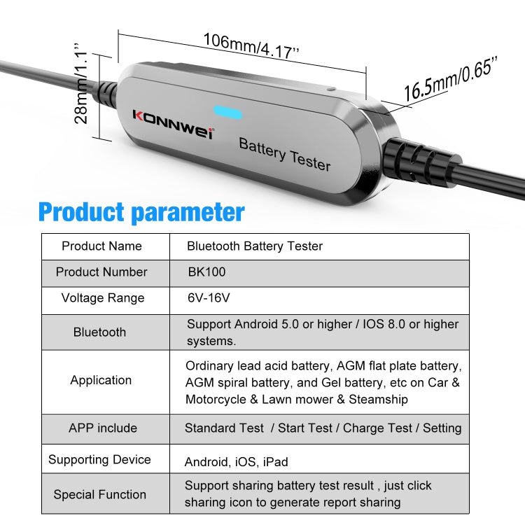 KONNWEI BK100 X431 BST360 Car Bluetooth Battery Tester - Electronic Test by KONNWEI | Online Shopping South Africa | PMC Jewellery | Buy Now Pay Later Mobicred