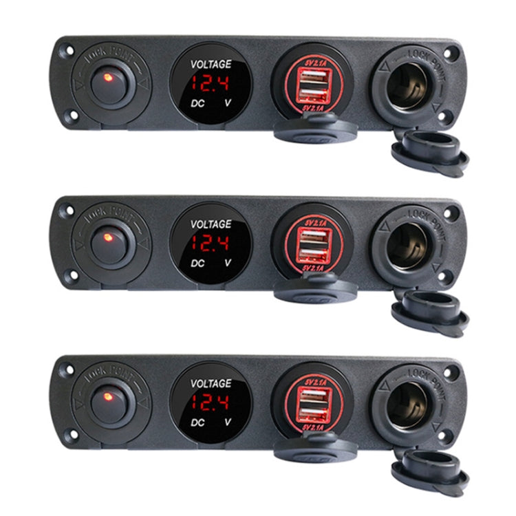 3 PCS 4-hole Panel Combination Switch Dual USB 4.2A Power Plug with Voltmeter(Red Light) - DIY Modified Charger by PMC Jewellery | Online Shopping South Africa | PMC Jewellery | Buy Now Pay Later Mobicred