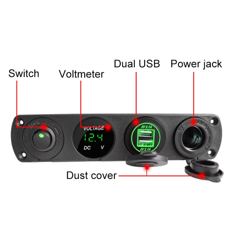 3 PCS 4-hole Panel Combination Switch Dual USB 4.2A Power Plug with Voltmeter(Red Light) - DIY Modified Charger by PMC Jewellery | Online Shopping South Africa | PMC Jewellery | Buy Now Pay Later Mobicred