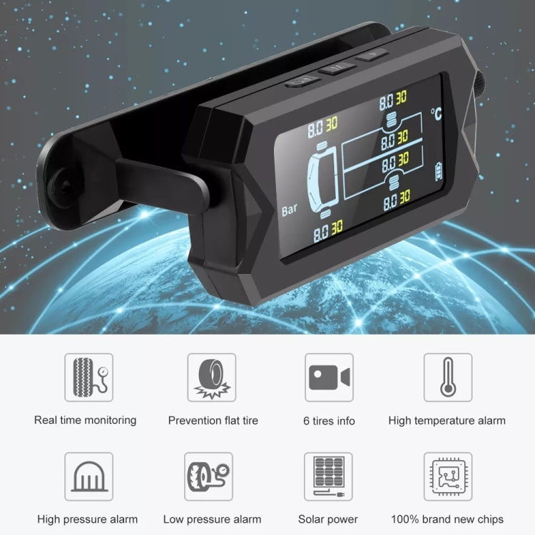 15Bar Solar Wireless Tire Pressure Monitoring System TPMS 6 External Sensors for 6-wheel Truck Bus - Tire Pressure Gauges by PMC TechLife | Online Shopping South Africa | PMC TechLife | Buy Now Pay Later Mobicred