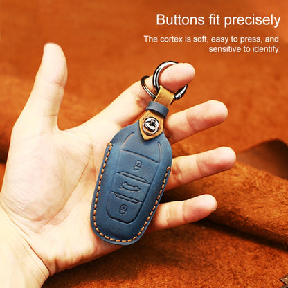 For PEUGEOT Car Cowhide Leather Key Protective Cover Key Case(Blue) - Car Key Cases by PMC Jewellery | Online Shopping South Africa | PMC Jewellery | Buy Now Pay Later Mobicred