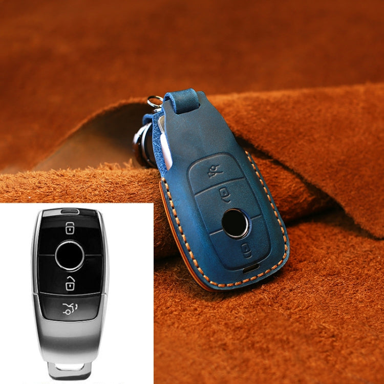 For Mercedes-Benz Colorful Edge Style Car Cowhide Leather Key Protective Cover Key Case (Blue) - Car Key Cases by PMC Jewellery | Online Shopping South Africa | PMC Jewellery | Buy Now Pay Later Mobicred