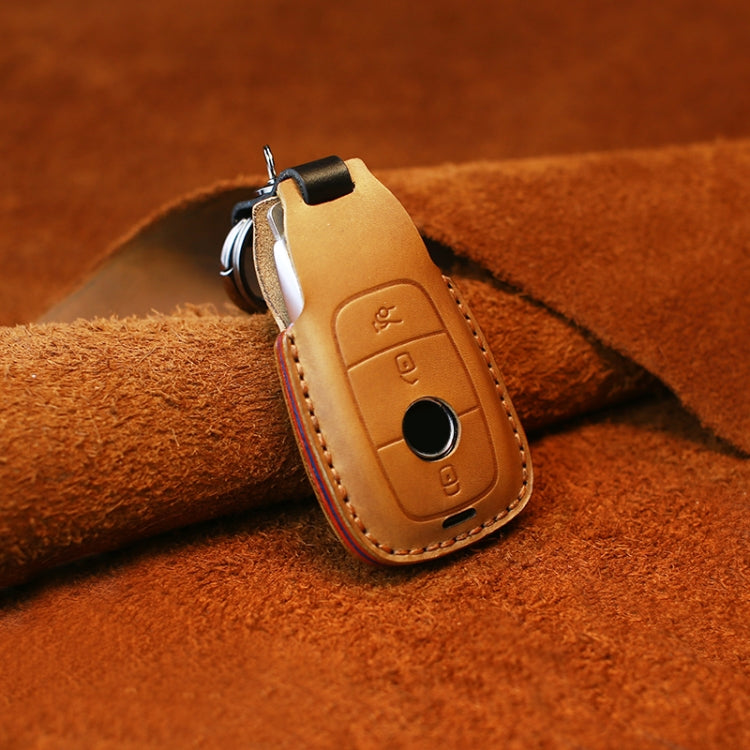 For Mercedes-Benz Colorful Edge Style Car Cowhide Leather Key Protective Cover Key Case (Brown) - Car Key Cases by PMC Jewellery | Online Shopping South Africa | PMC Jewellery | Buy Now Pay Later Mobicred