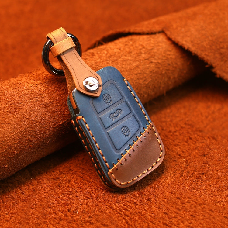 For Volkswagen Car Cowhide Leather Key Protective Cover Key Case, A Version(Blue) - Car Key Cases by PMC Jewellery | Online Shopping South Africa | PMC Jewellery | Buy Now Pay Later Mobicred