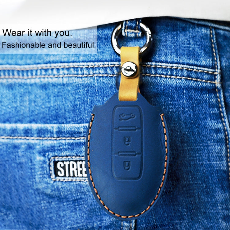 For Nissan Car Cowhide Leather Key Protective Cover Key Case, Three Keys Tailgate Version (Red) - Car Key Cases by PMC Jewellery | Online Shopping South Africa | PMC Jewellery | Buy Now Pay Later Mobicred
