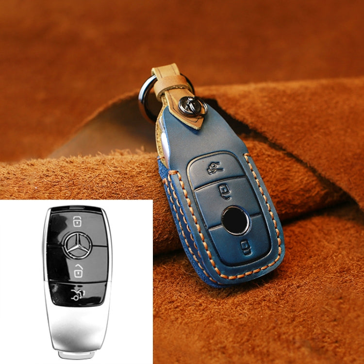 For Mercedes-Benz New Style Car Cowhide Leather Key Protective Cover Key Case (Blue) - Car Key Cases by PMC Jewellery | Online Shopping South Africa | PMC Jewellery | Buy Now Pay Later Mobicred