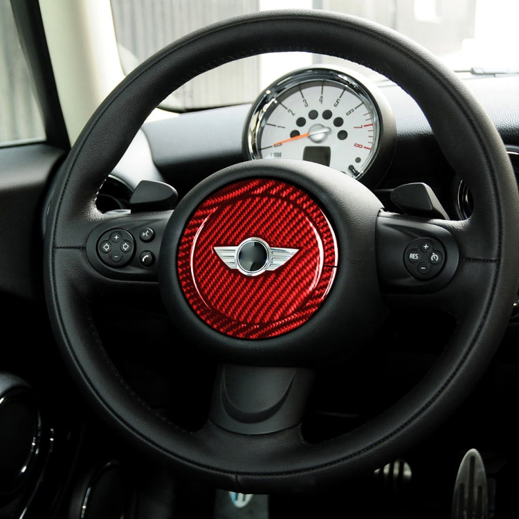 2 in 1 Car Carbon Fiber Steering Wheel Decorative Sticker for BMW Mini R55 R56 Countryman R60 Paceman R61 2007-2013, Left and Right Drive Universal(Red) - Car Interior Mouldings by PMC Jewellery | Online Shopping South Africa | PMC Jewellery | Buy Now Pay Later Mobicred