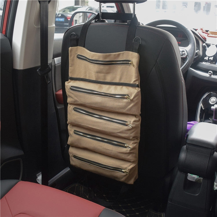 Car Auto Multi-function Canvas Storage Bag Portable Tool Bag Hanging Pocket Bag (Khaki) - Seat Accessories by PMC Jewellery | Online Shopping South Africa | PMC Jewellery | Buy Now Pay Later Mobicred