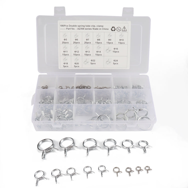 180 PCS Double Wire Spring Tube Clamp Water Pipe Clamps, Size: 5-24mm - Booster Cable & Clip by PMC Jewellery | Online Shopping South Africa | PMC Jewellery