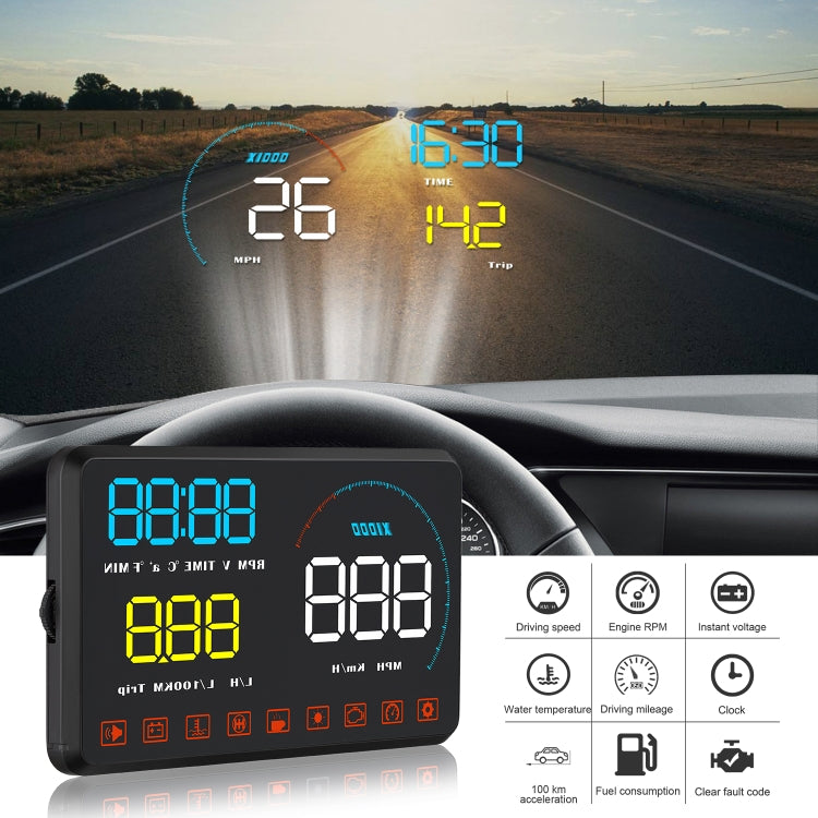 A9 5.5 inch Universal Car OBD2 HUD Vehicle-mounted Head Up Display (Blue) - Head Up Display System by PMC Jewellery | Online Shopping South Africa | PMC Jewellery | Buy Now Pay Later Mobicred