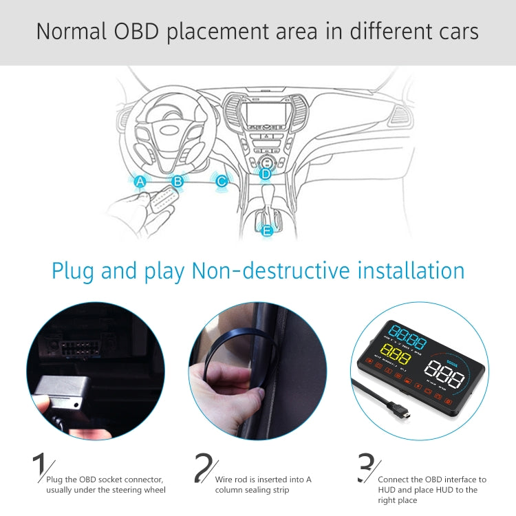 A9 5.5 inch Universal Car OBD2 HUD Vehicle-mounted Head Up Display (Blue) - Head Up Display System by PMC Jewellery | Online Shopping South Africa | PMC Jewellery | Buy Now Pay Later Mobicred