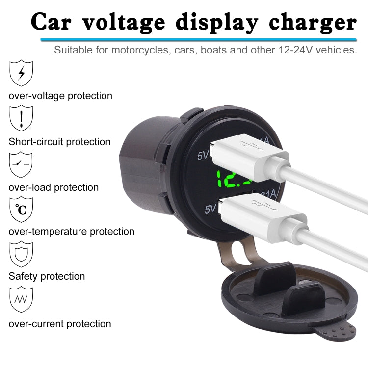Universal Car Dual Port USB Charger Power Outlet Adapter 4.2A 5V IP66 with LED Digital Voltmeter + 60cm Cable(Green Light) - DIY Modified Charger by PMC TechLife | Online Shopping South Africa | PMC TechLife | Buy Now Pay Later Mobicred